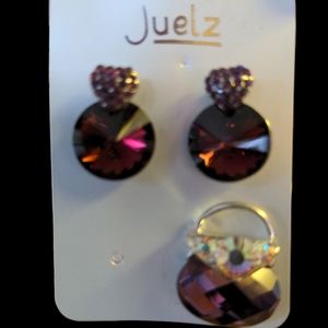 ❤️ Purple Bling Pierced Earrings Purse Pin Brooch Set NEW